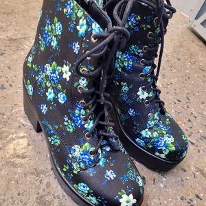 Blue and Black Floral Boots